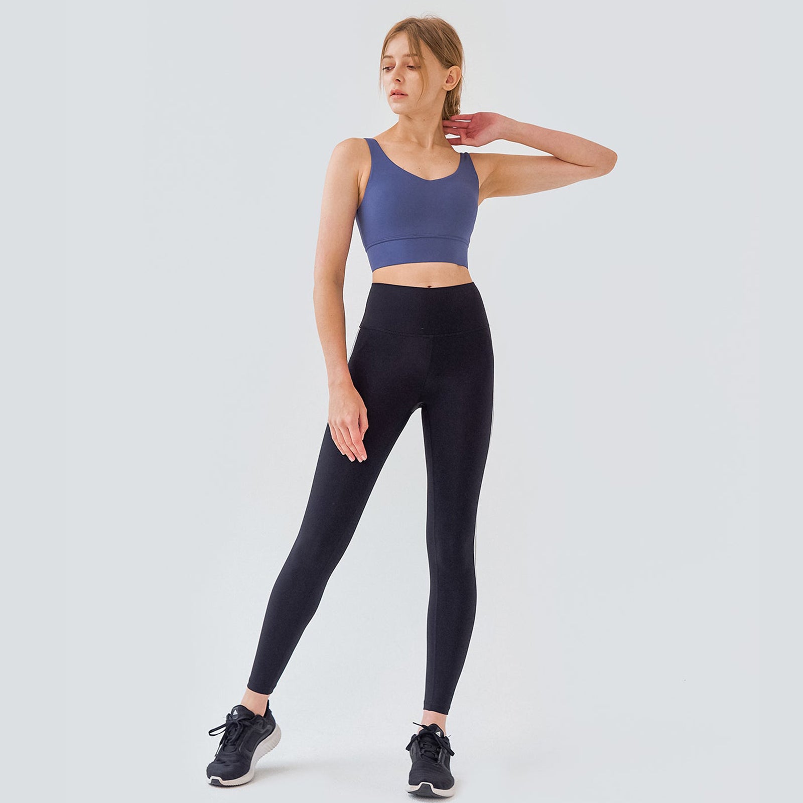 High Rise Contrast Trim Plain Full Length Leggings