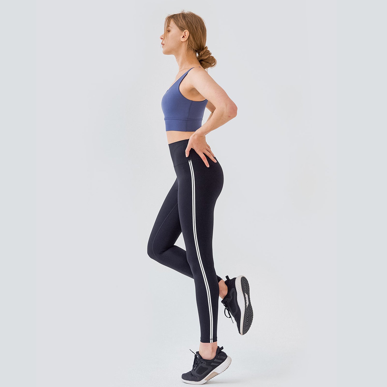 High Rise Contrast Trim Plain Full Length Leggings