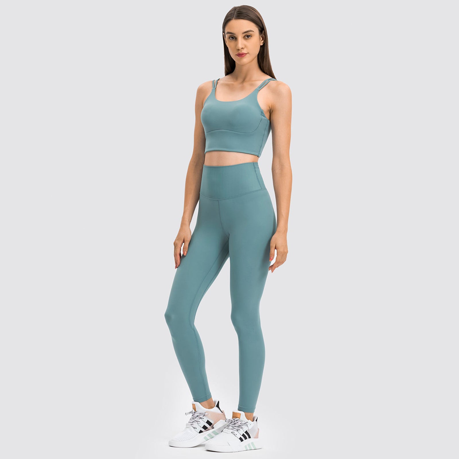 High Waisted Butt Lifting Wide Waistband Plain Full Length Leggings