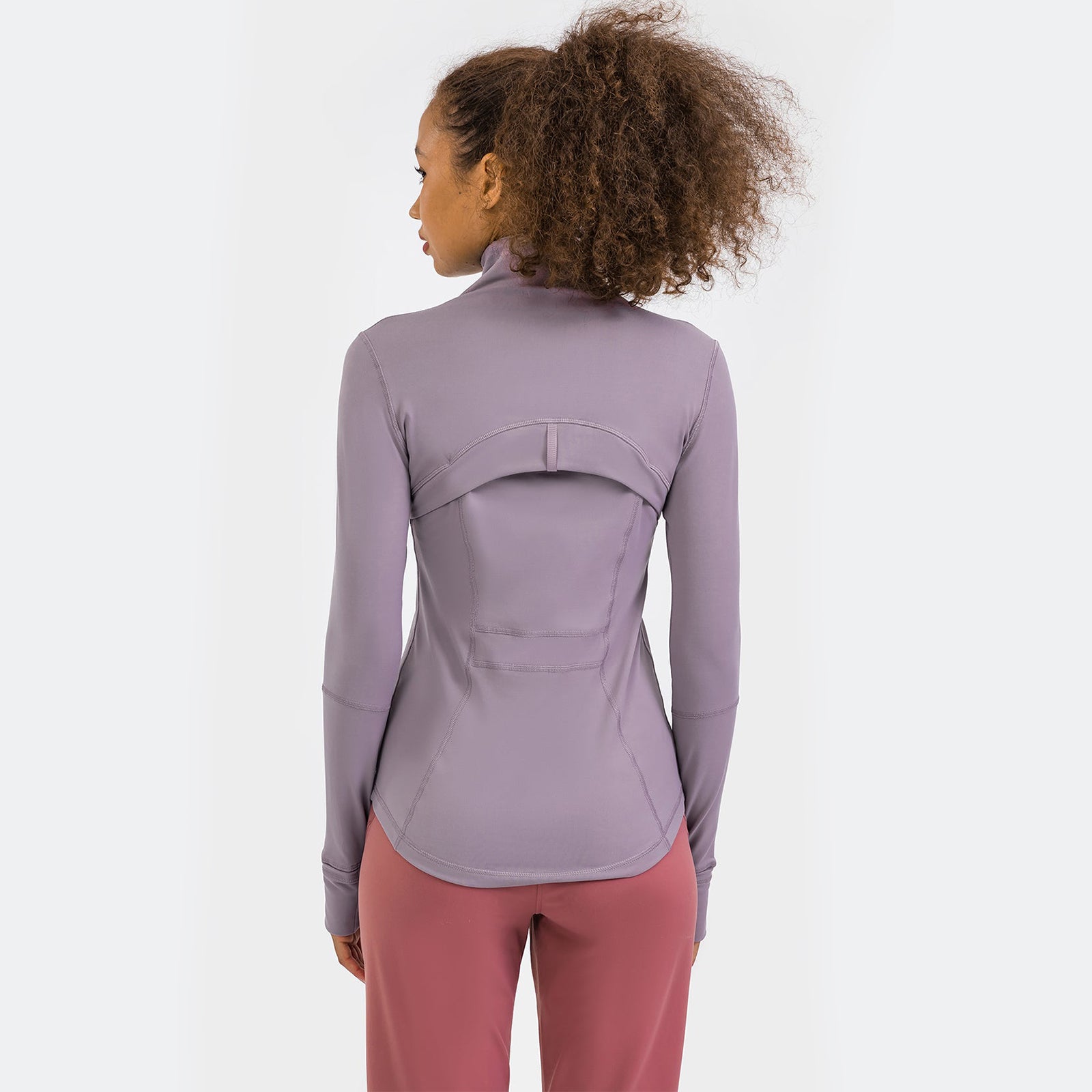 Funnel Neck Zipper Hole Thumb Sports Jacket