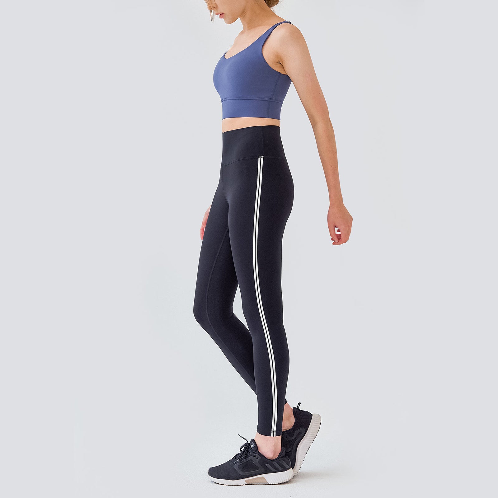 High Rise Contrast Trim Plain Full Length Leggings