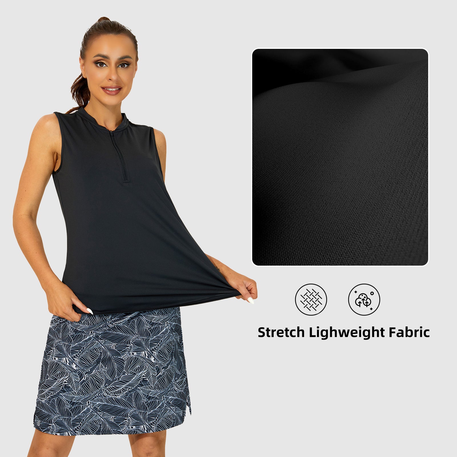 MOTEEPI Women Sleeveless Polo Shirts Collared Zip Golf Shirts  Tank Tops