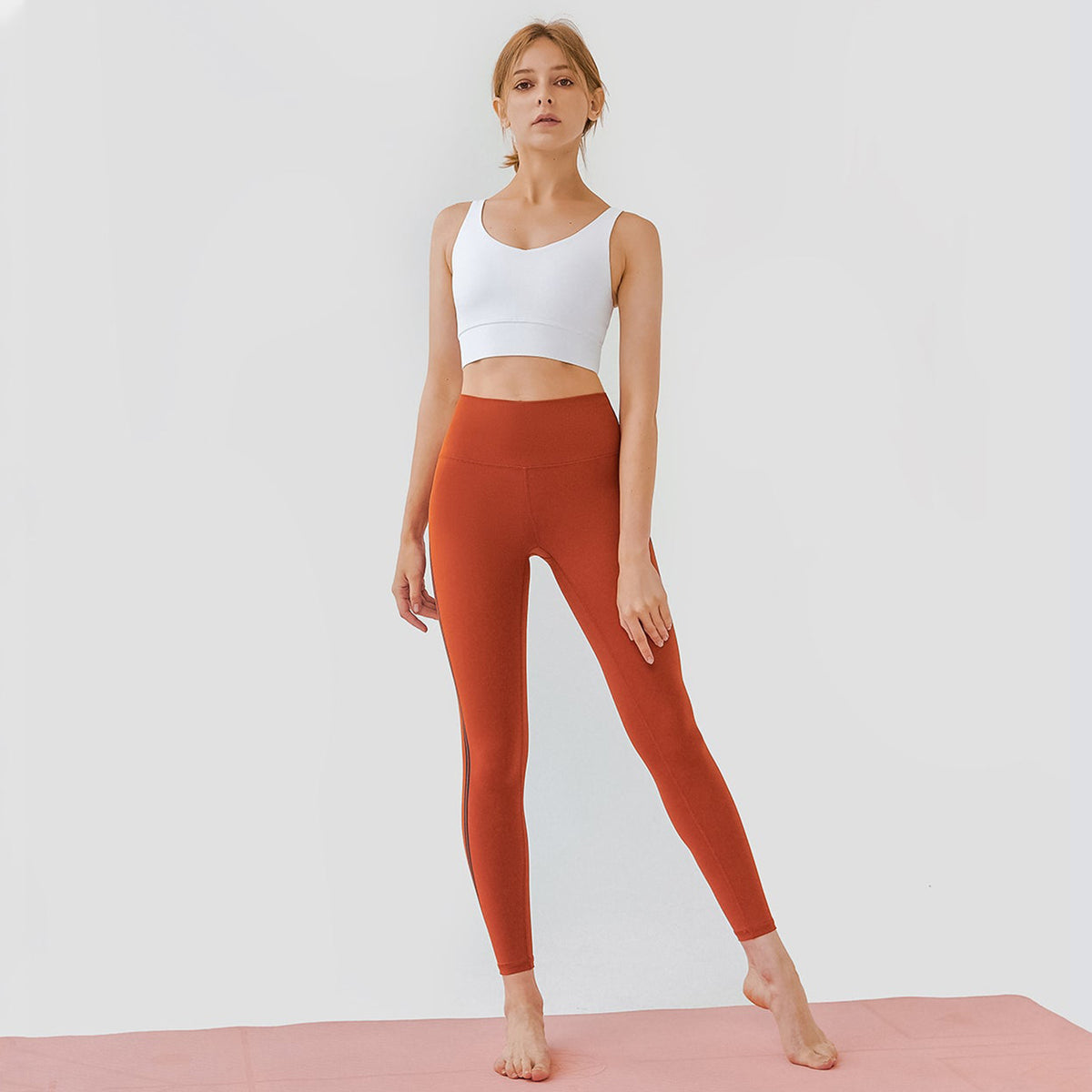 High Rise Contrast Trim Plain Full Length Leggings