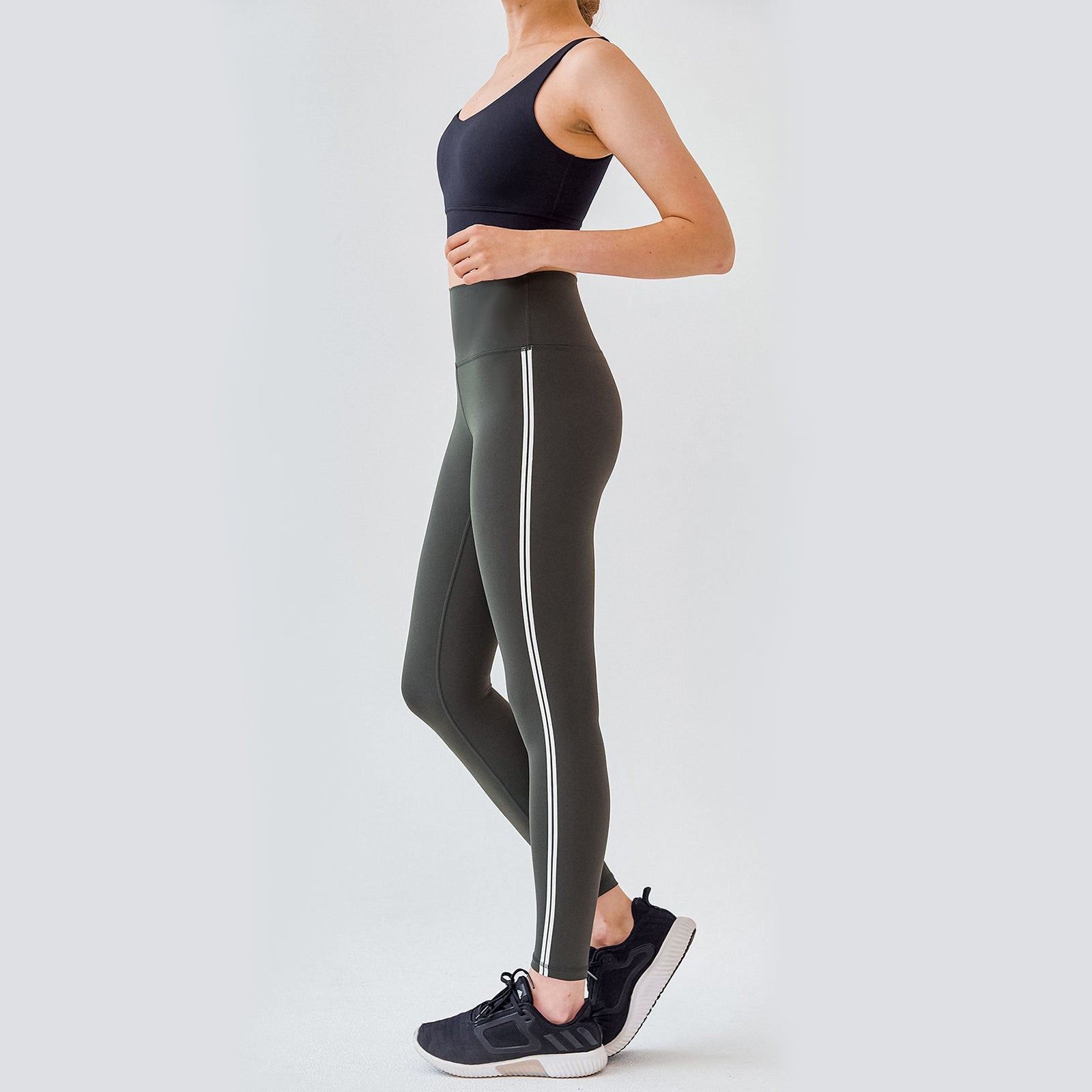 High Rise Contrast Trim Plain Full Length Leggings