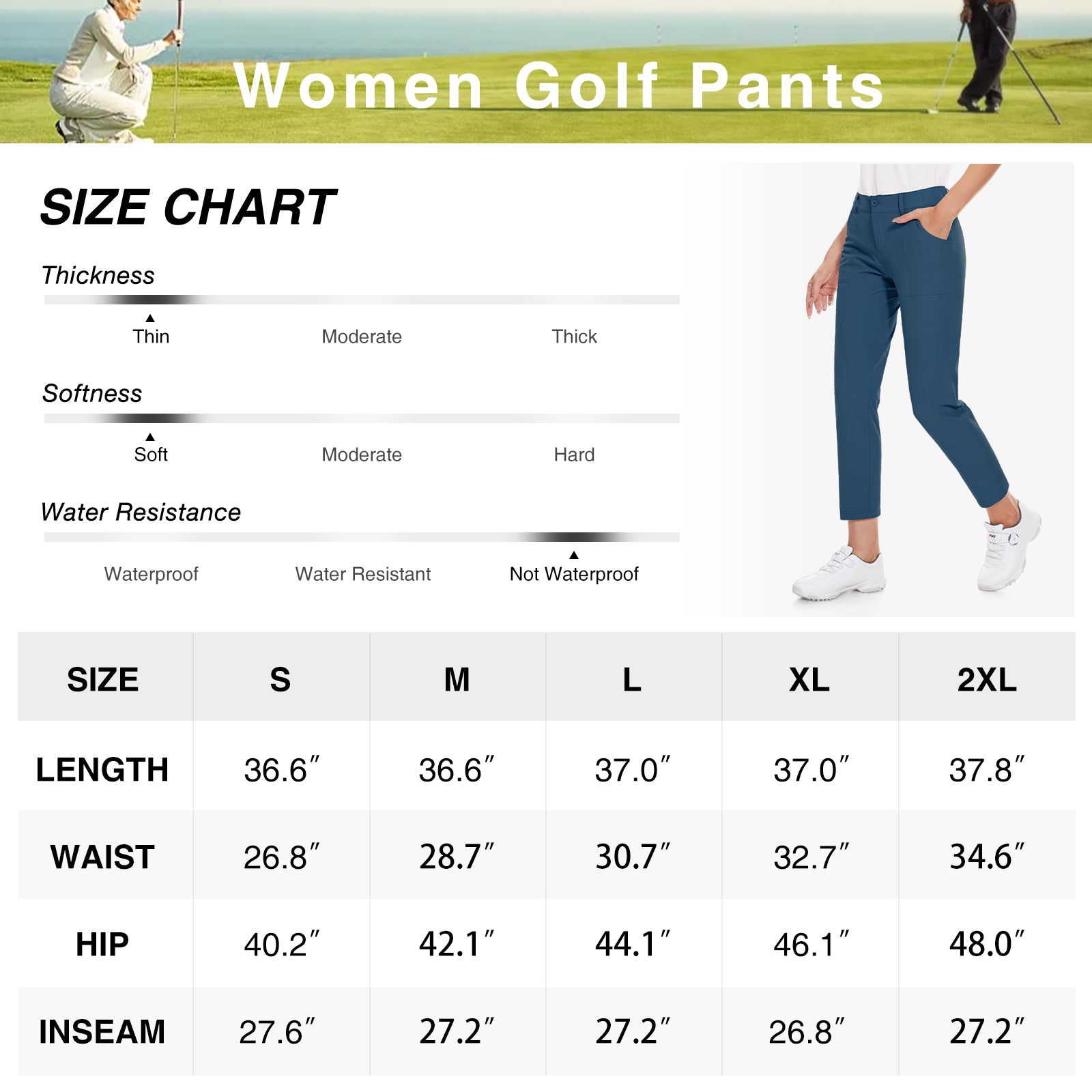 MOTEEPI Women's Lightweight Stretchy Work Hiking Golf Pants
