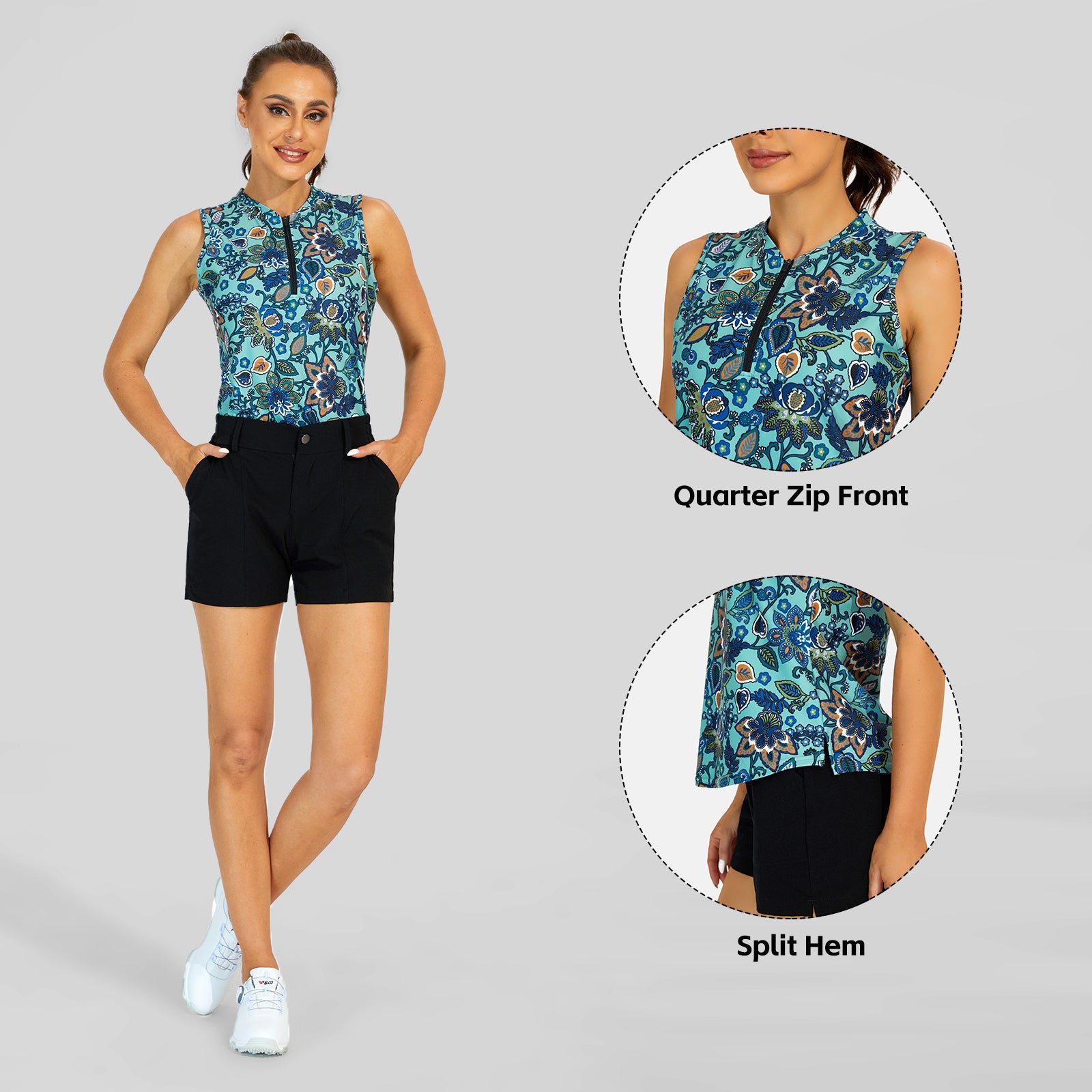 MOTEEPI Women Sleeveless Polo Shirts Collared Zip Golf Shirts  Tank Tops