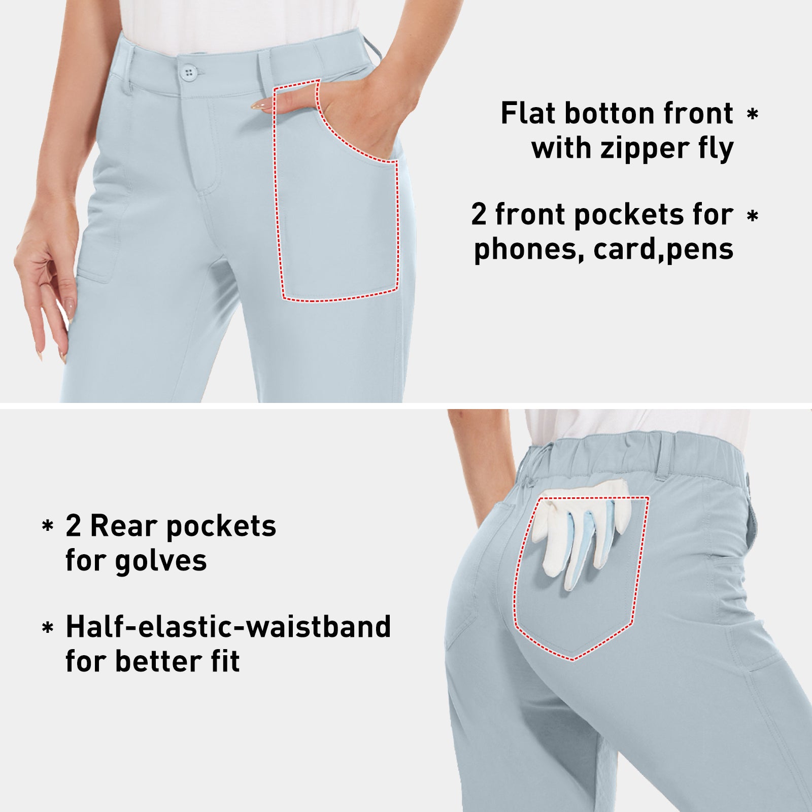 MOTEEPI Women's Lightweight Stretchy Work Hiking Golf Pants