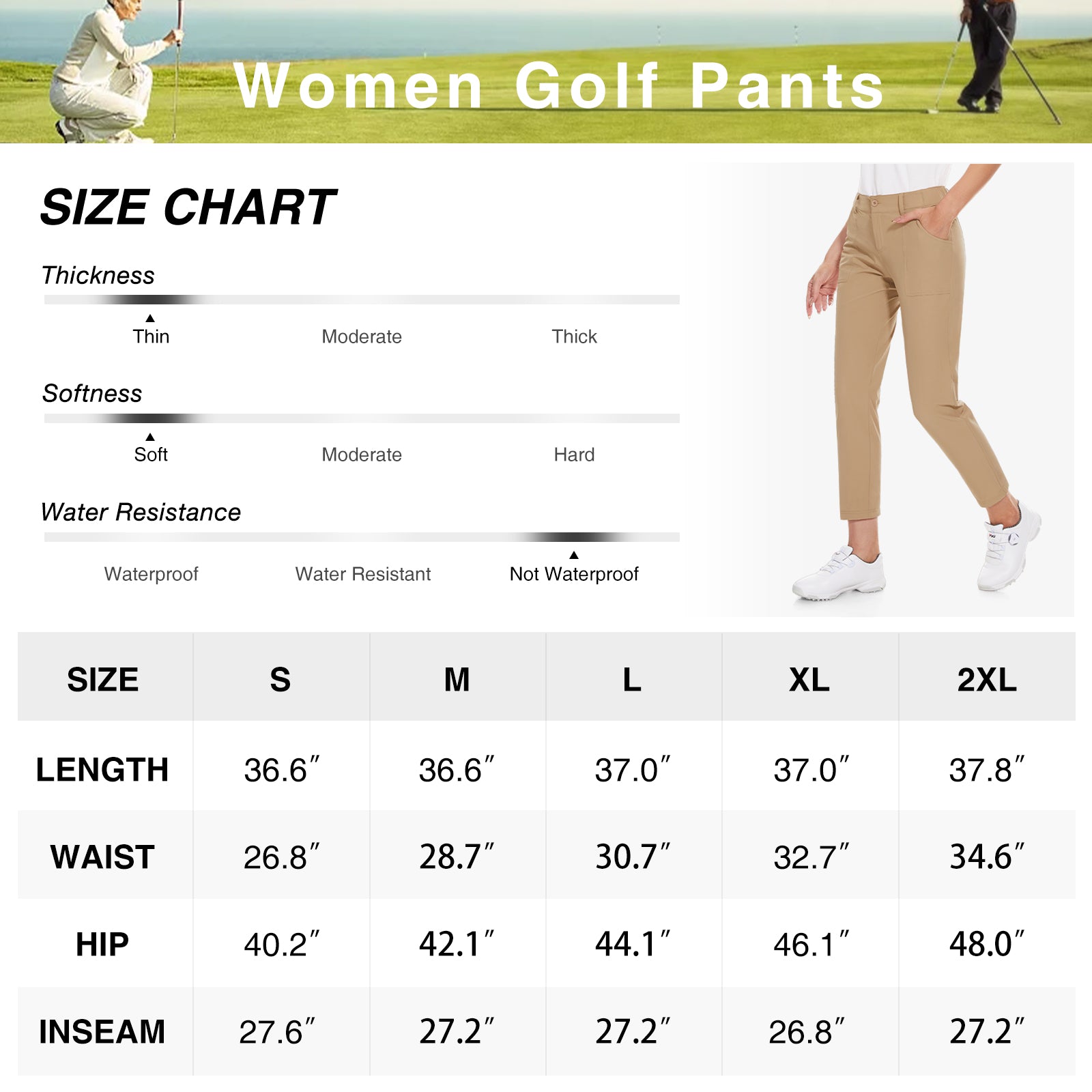 MOTEEPI Women's Lightweight Stretchy Work Hiking Golf Pants