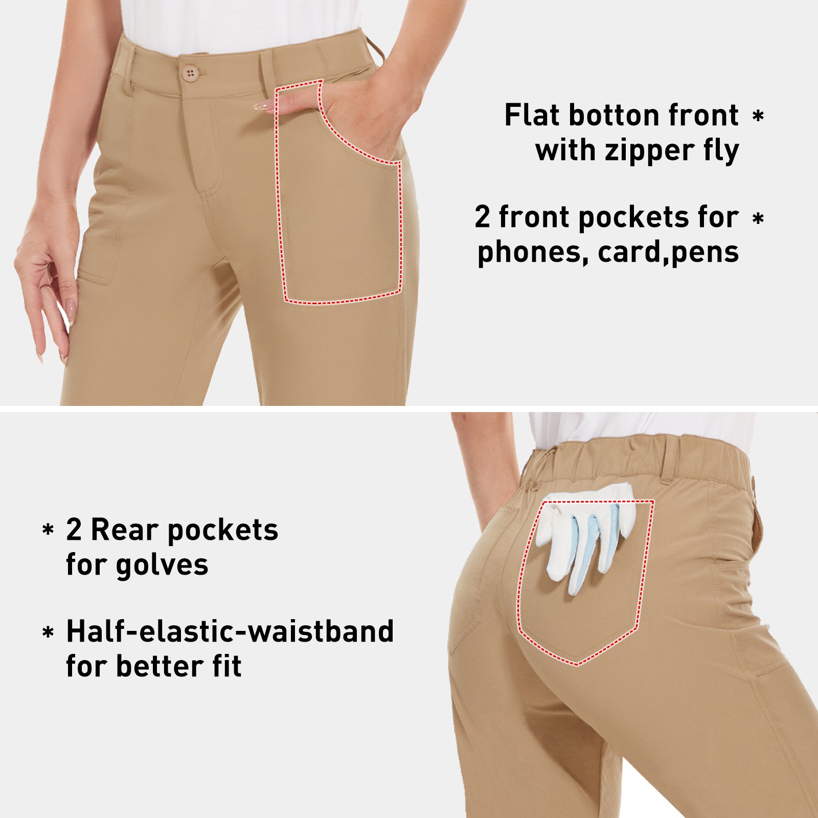 MOTEEPI Women's Lightweight Stretchy Work Hiking Golf Pants