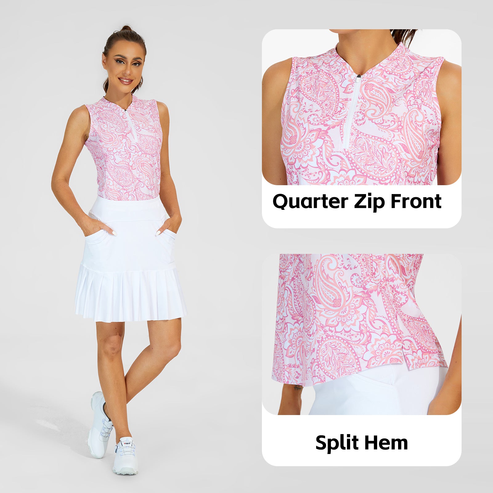 MOTEEPI Women Sleeveless Polo Shirts Collared Zip Golf Shirts  Tank Tops