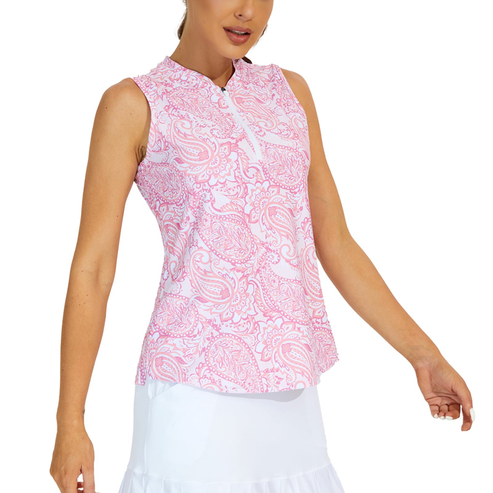 MOTEEPI Women Sleeveless Polo Shirts Collared Zip Golf Shirts  Tank Tops