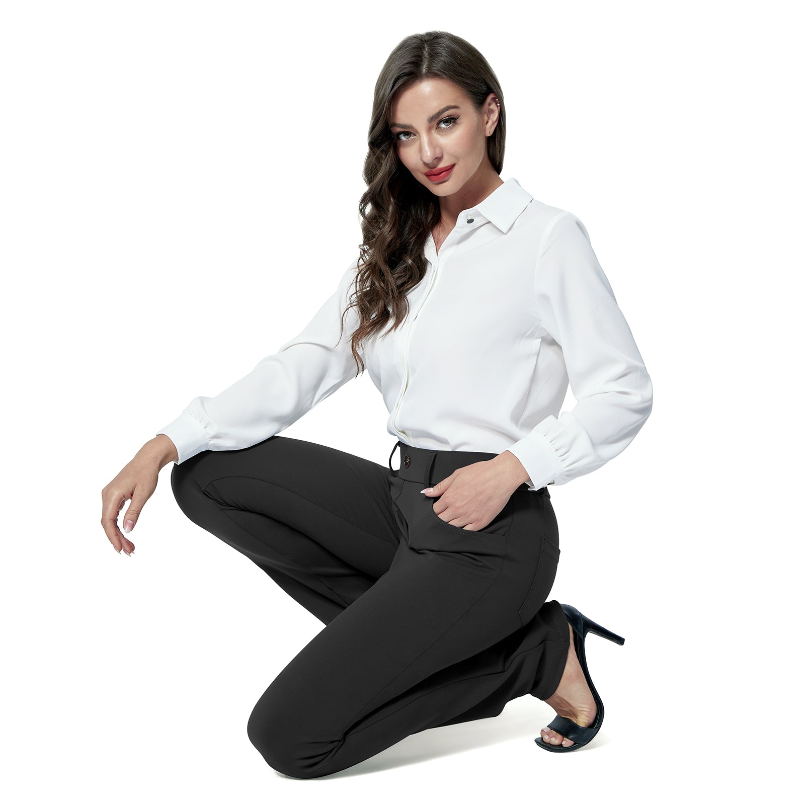 M MOTEEPI Womens Yoga Dress Pants 29'' Stretchy Straight Leg Work Pants  Business Casual Office Slacks with 6 Pockets : : Clothing, Shoes 
