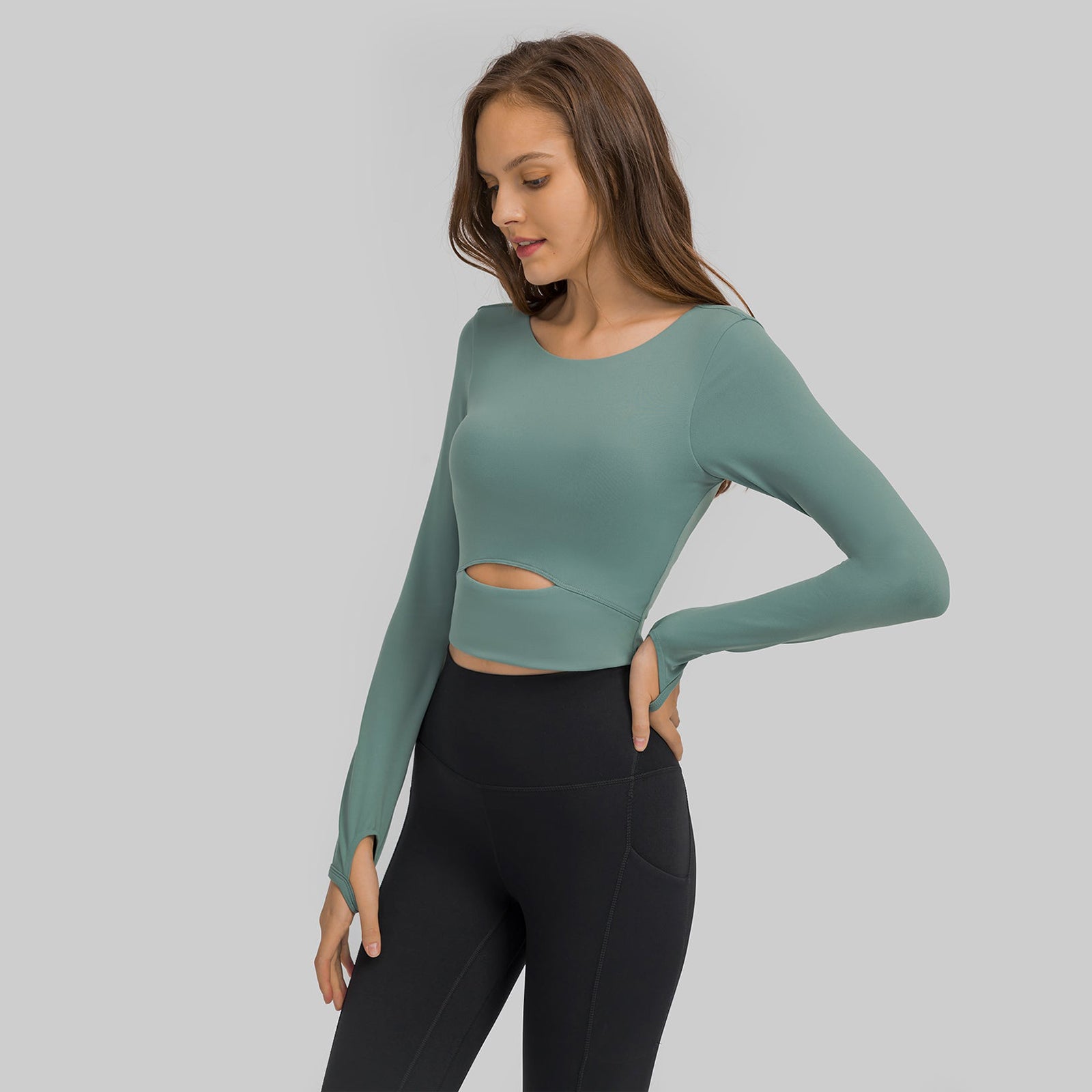 Round Neck Cut-Out Sports Tops