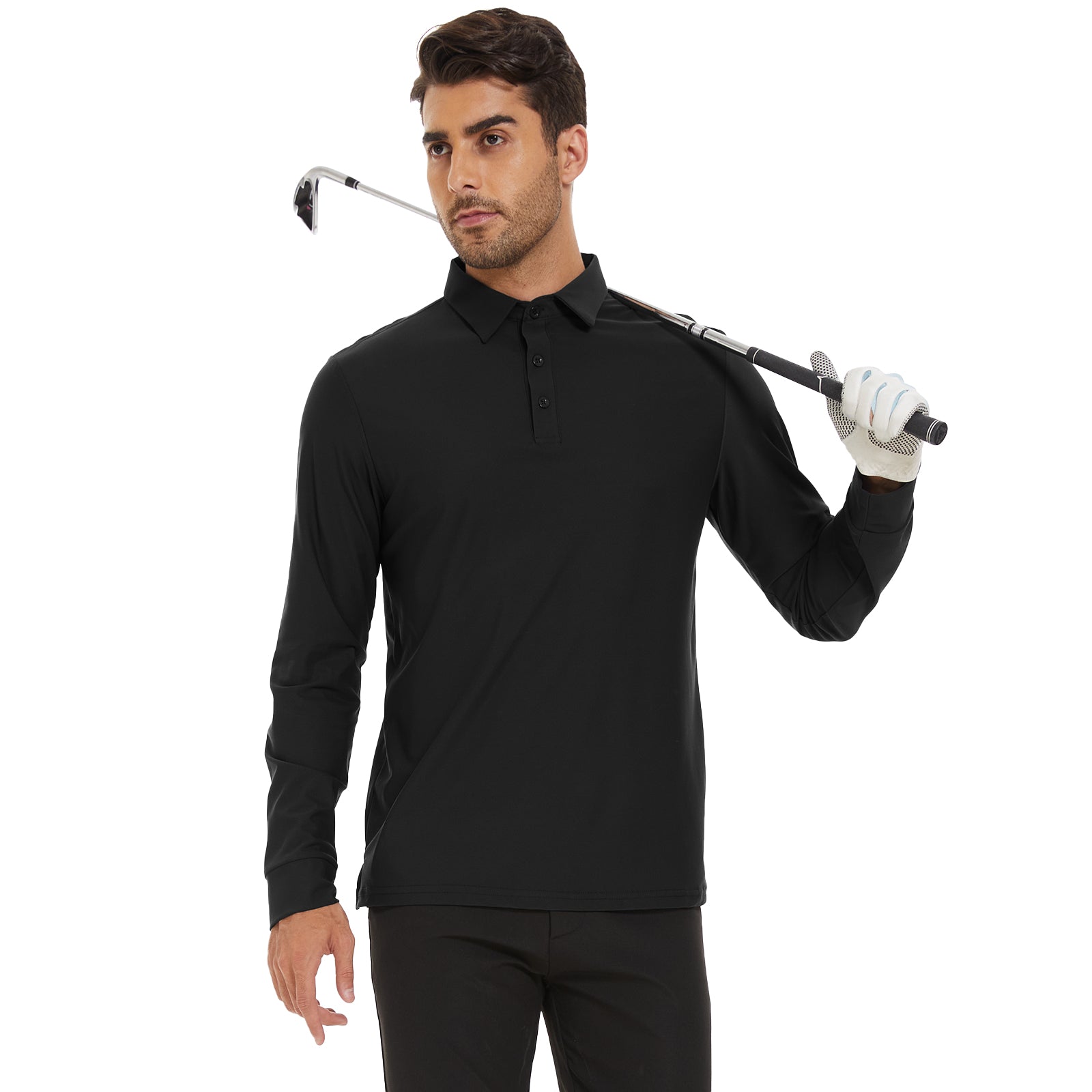 MOTEEPI Men's Nylon Long Sleeve Polos UPF 50+ Quick Dry Golf Shirts