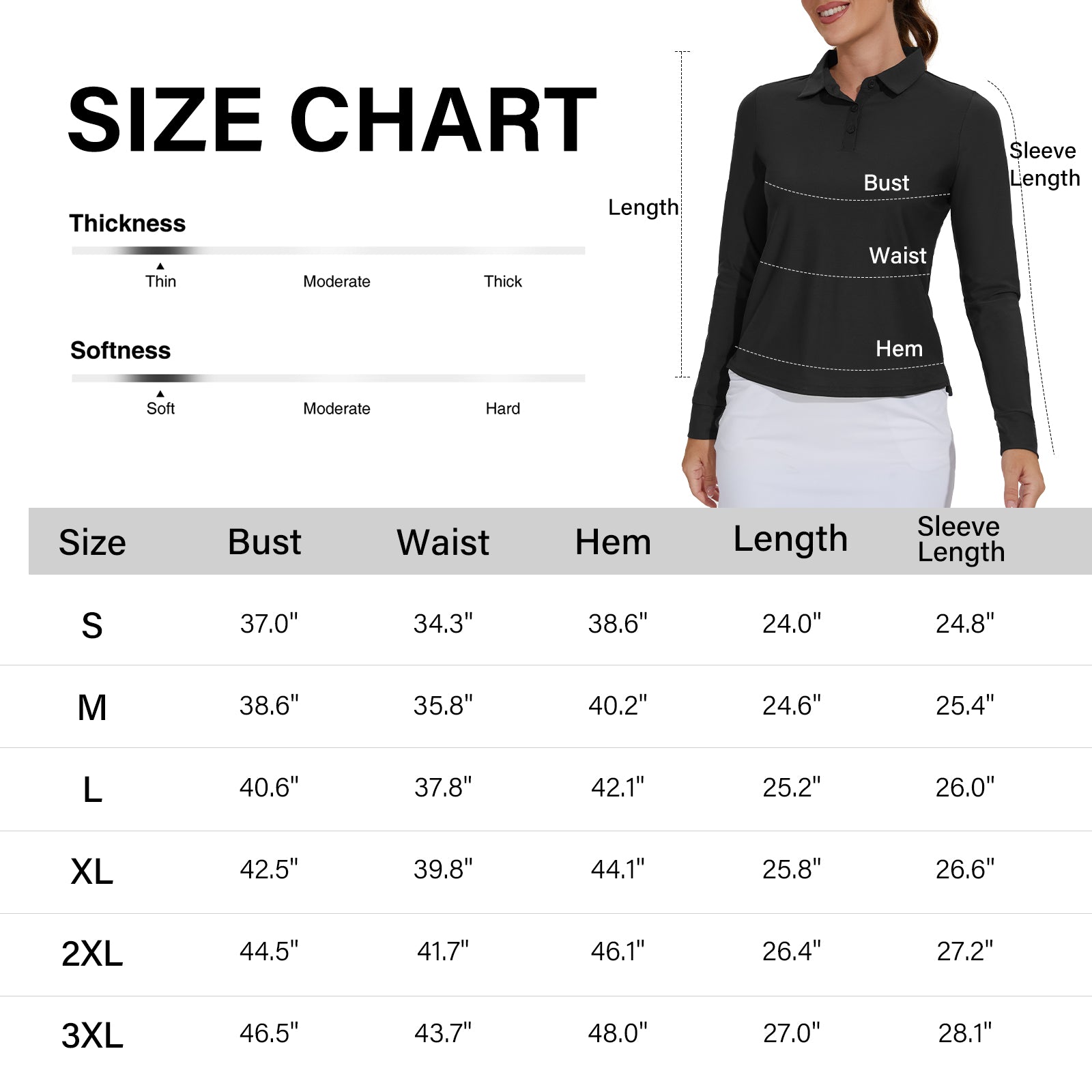 Ladies golf 2024 shirt size chart