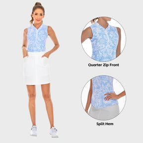 MOTEEPI Women Sleeveless Polo Shirts Collared Zip Golf Shirts  Tank Tops
