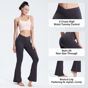 MOTEEPI Flare Leggings with Pockets High Waist Yoga Pants Crossover Bootcut Yoga Pants Stretchy