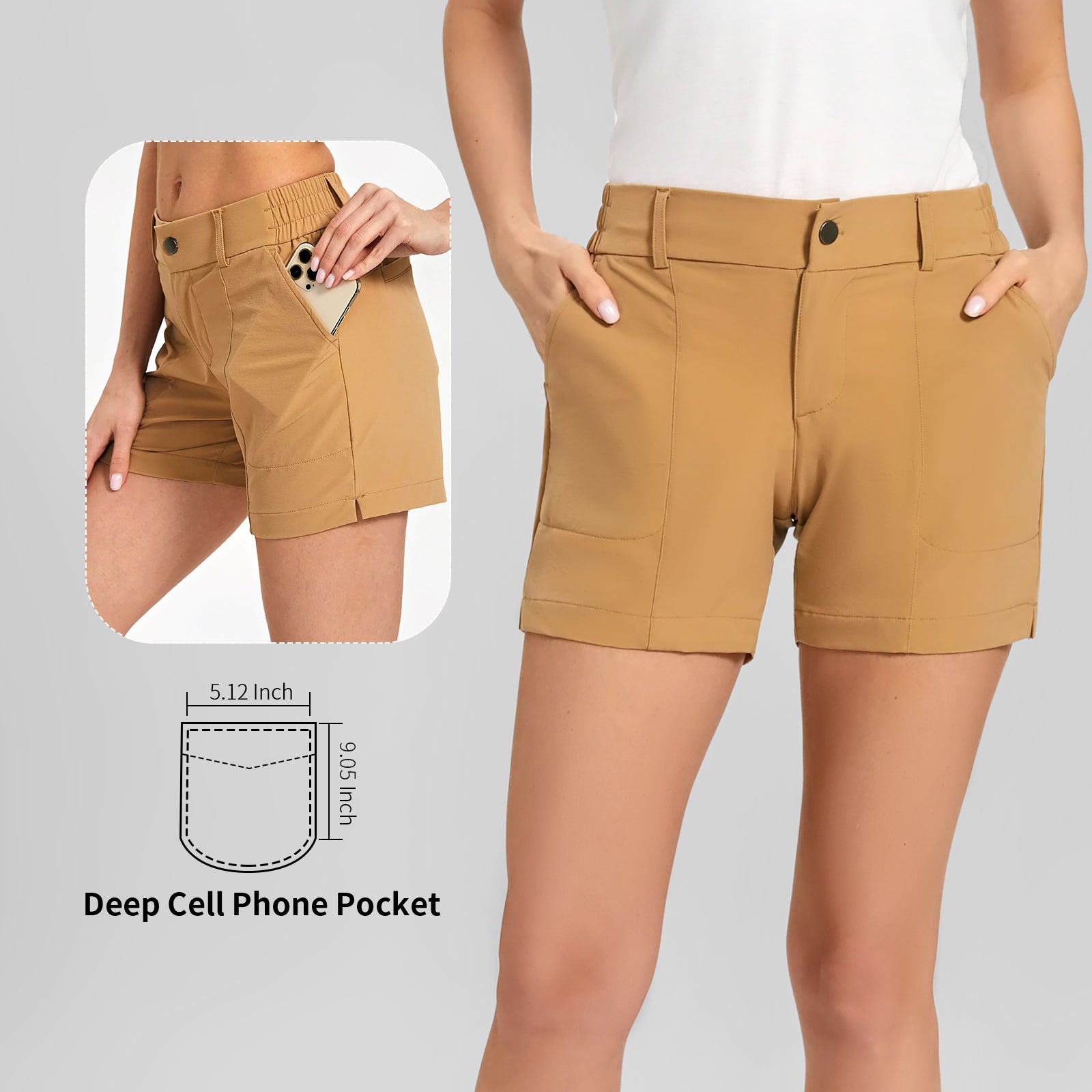 MOTEEPI Women's Golf Hiking 5" Quick Dry Shorts