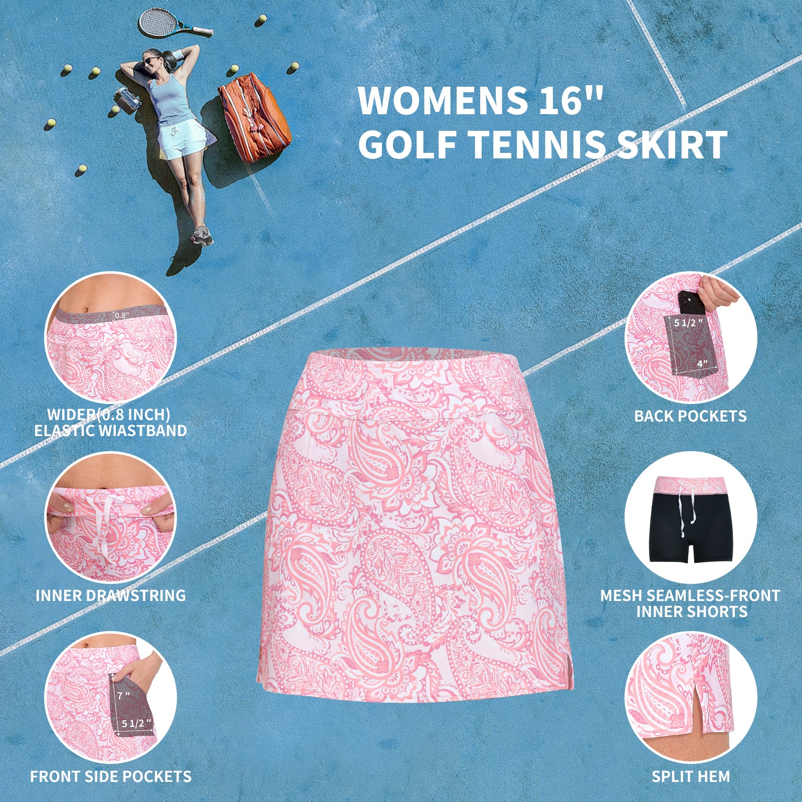 MOTEEPI 16" Golf Skort for Women Tennis Skirt