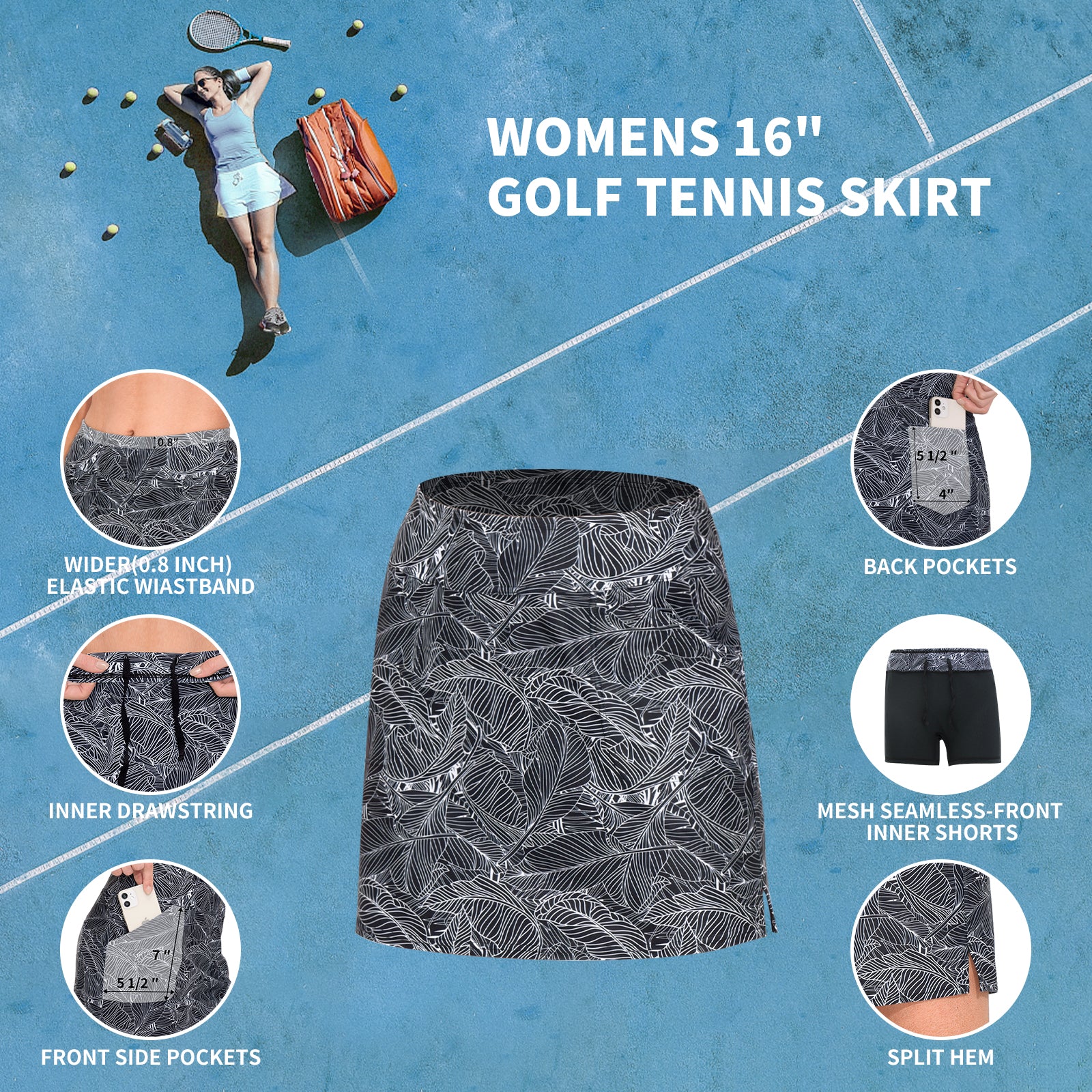 MOTEEPI 16" Golf Skort for Women Tennis Skirt