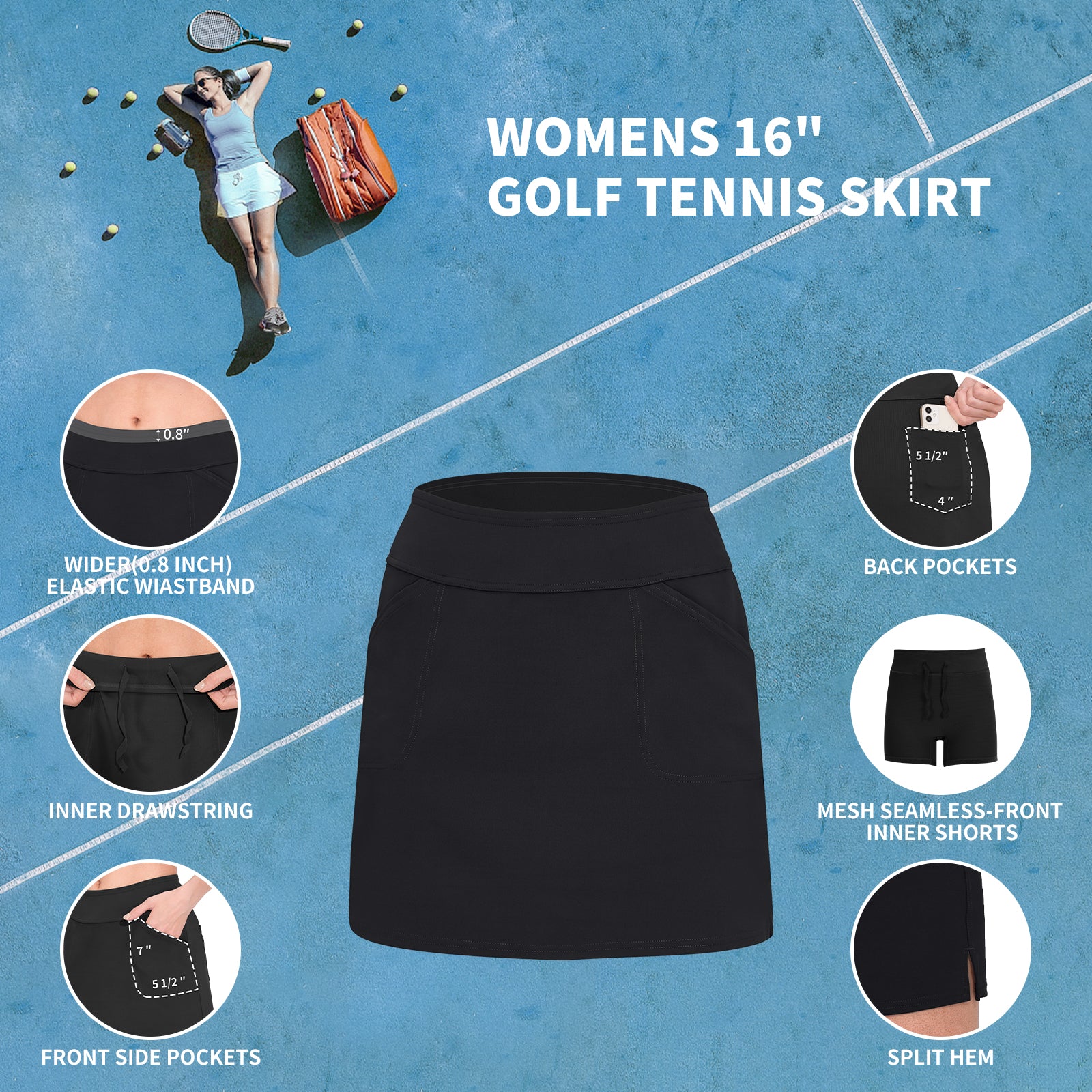 MOTEEPI 16 Golf Skort for Women Tennis Skirt