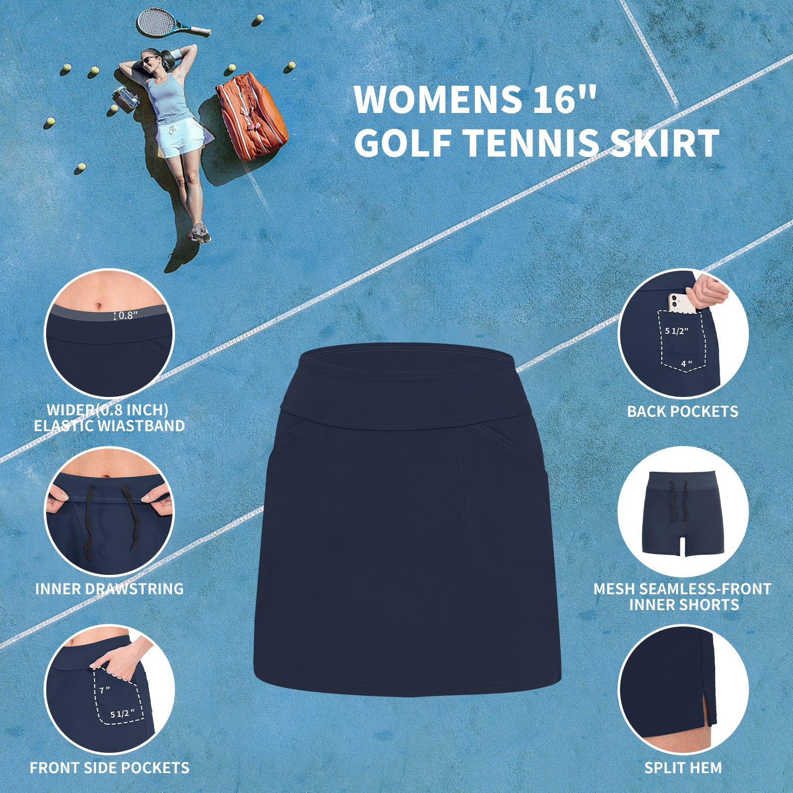 MOTEEPI 16" Golf Skort for Women Tennis Skirt