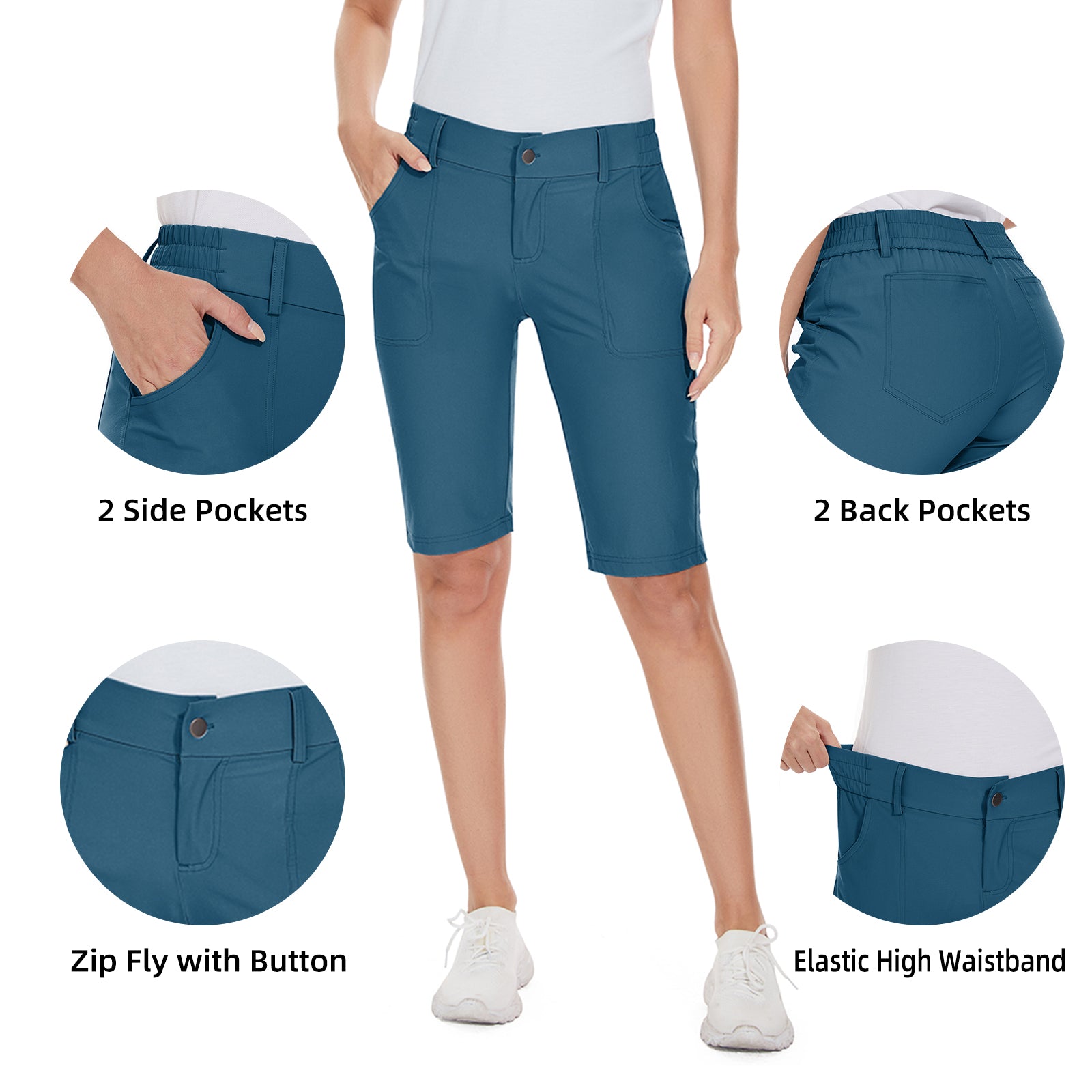MOTEEPI Women's Golf Hiking 9" Quick Dry  Shorts