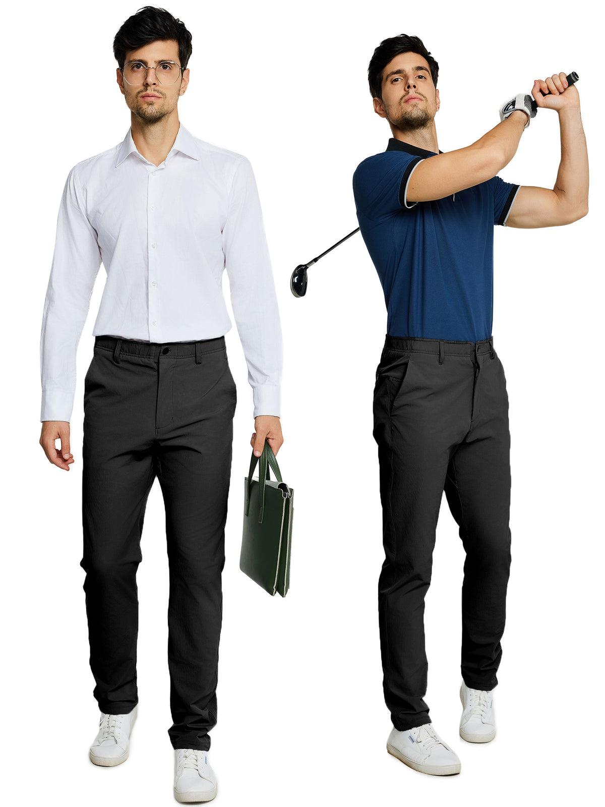 MOTEEPI Mens Golf Pants Work Dress Pants 30"/32" Stretch Quick Dry Antislip Band Casual Slacks with Pockets