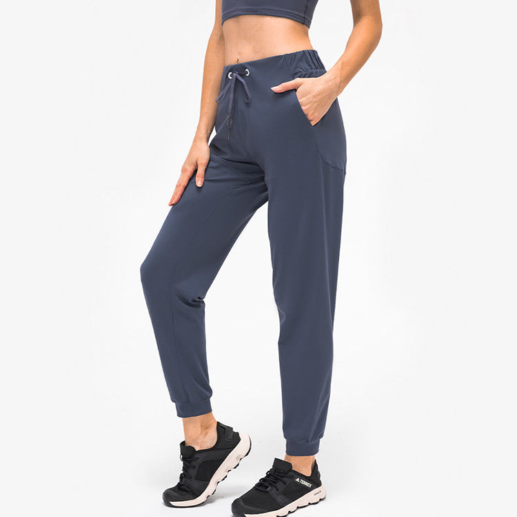 High Waisted Drawstring Side Pocket Tapered Joggers