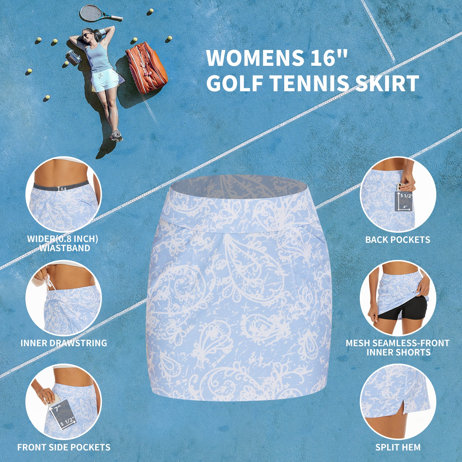 MOTEEPI 16" Golf Skort for Women Tennis Skirt