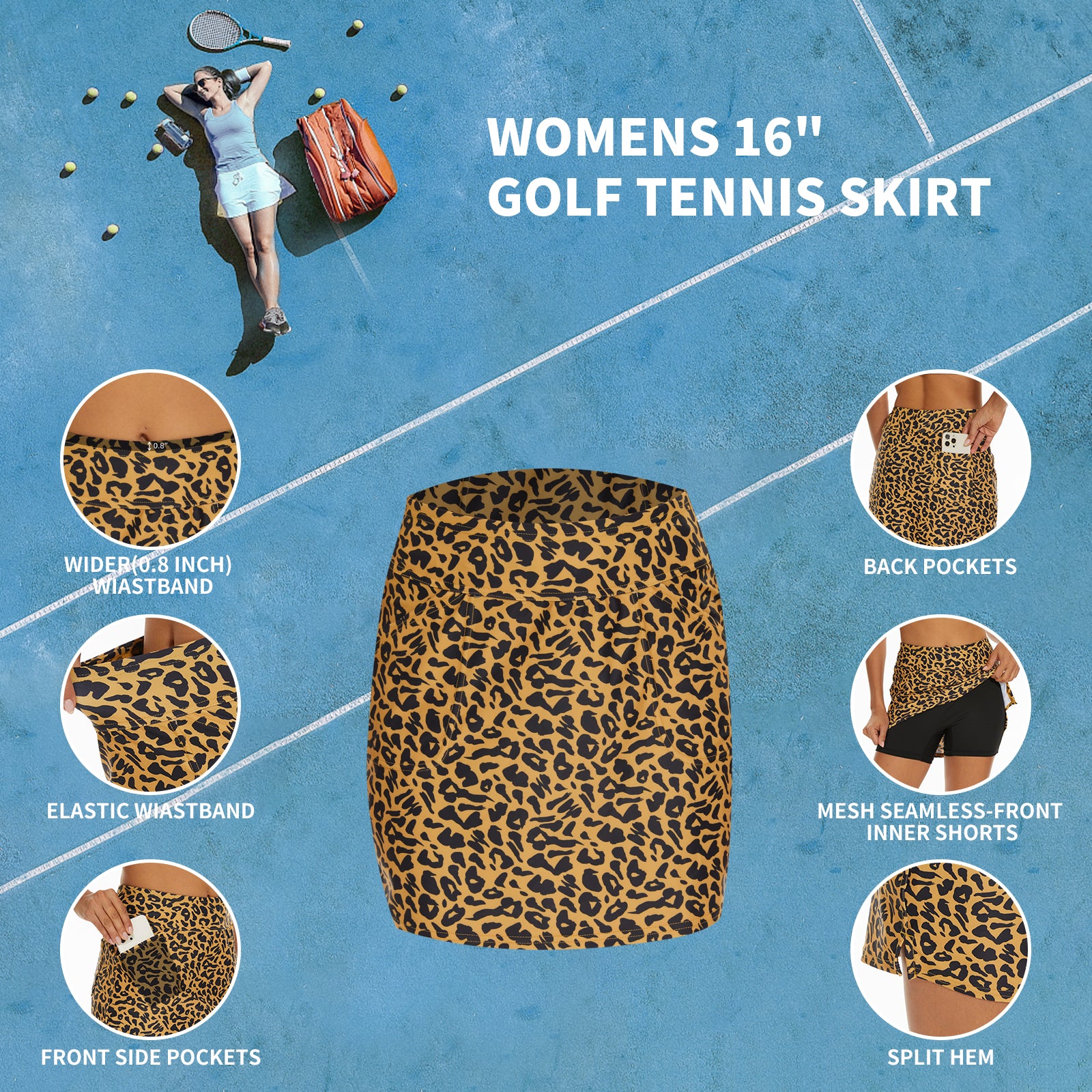 MOTEEPI 16" Golf Skort for Women Tennis Skirt