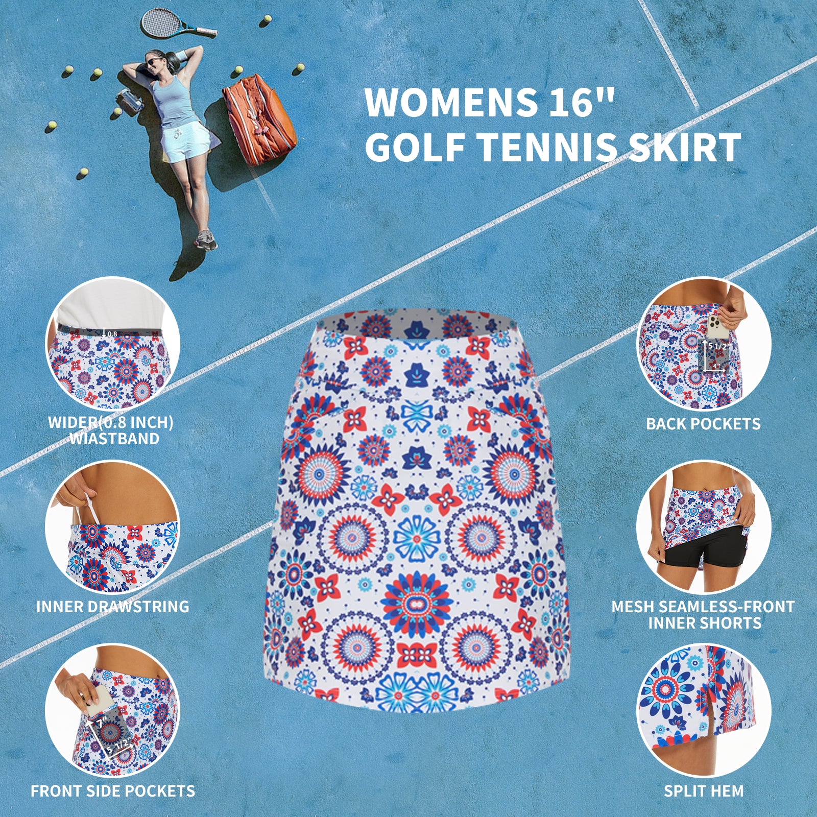 MOTEEPI 16" Golf Skort for Women Tennis Skirt