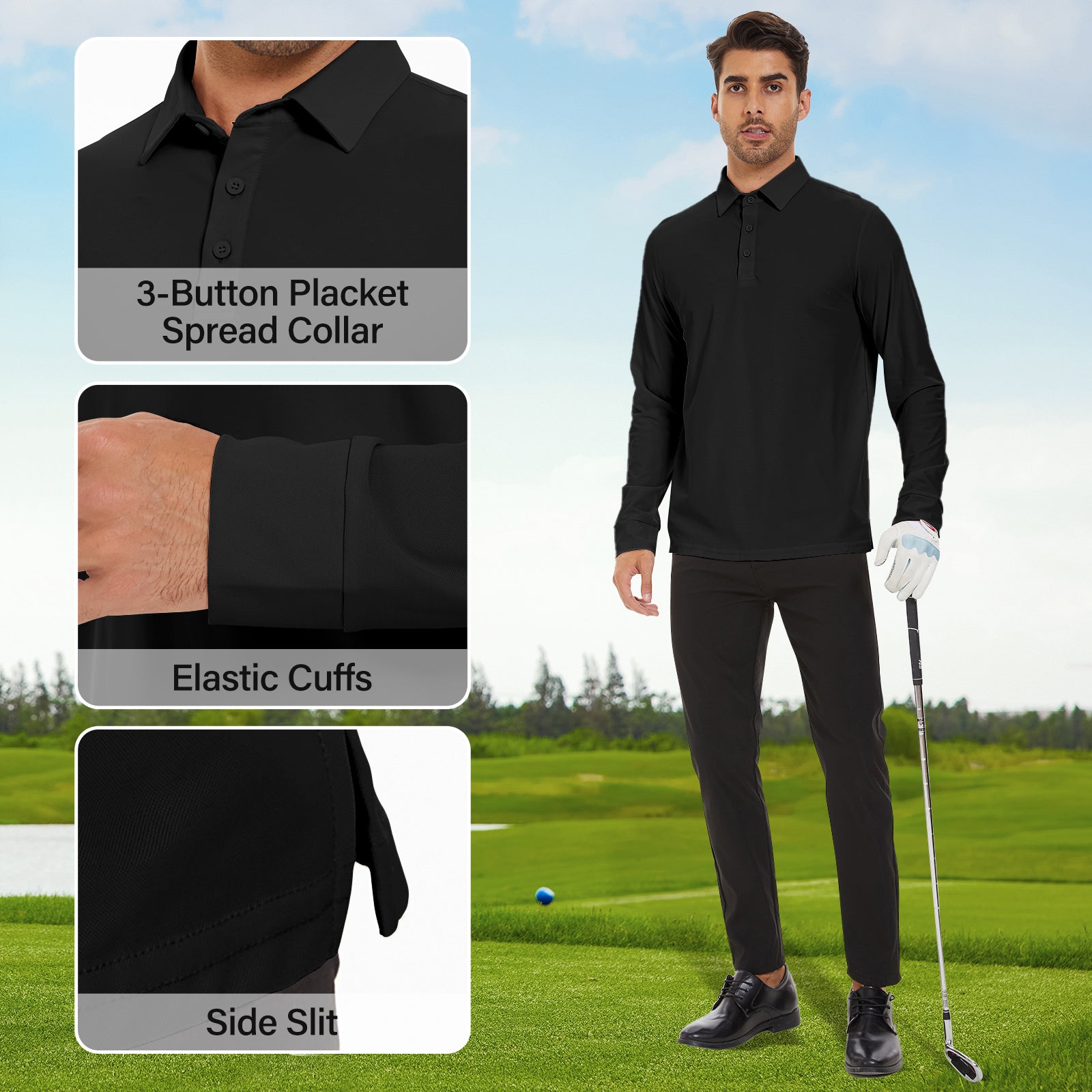 MOTEEPI Men's Nylon Long Sleeve Polos UPF 50+ Quick Dry Golf Shirts