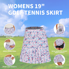 MOTEEPI 19" Golf Skirts for Women Knee Length Ruffle Hem Skirt Tennis Skirt Athletic Skort for Workout Running