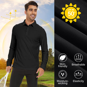 MOTEEPI Men's Nylon Long Sleeve Polos UPF 50+ Quick Dry Golf Shirts