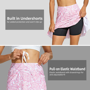 MOTEEPI 19" Golf Skirts for Women Knee Length Ruffle Hem Skirt Tennis Skirt Athletic Skort for Workout Running