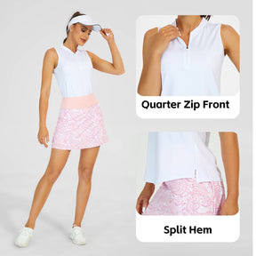 MOTEEPI Women Sleeveless Polo Shirts Collared Zip Golf Shirts  Tank Tops